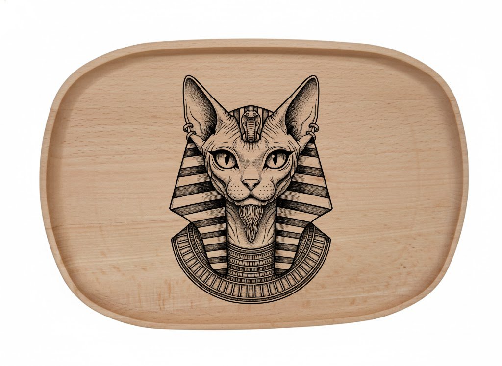 Dřevěný podnos z bukového masivu- Motiv kočka — Egyptská