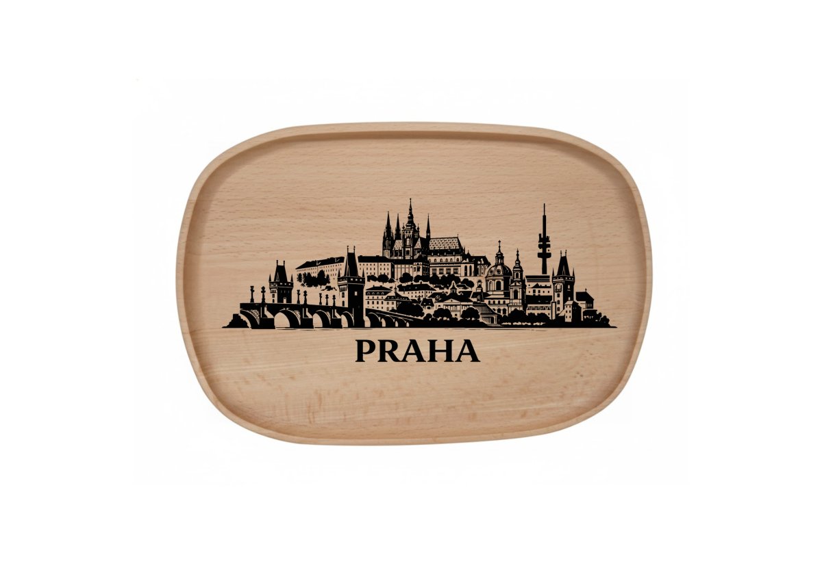 Dřevěný podnos z bukového masivu  - Motiv Města — Praha
