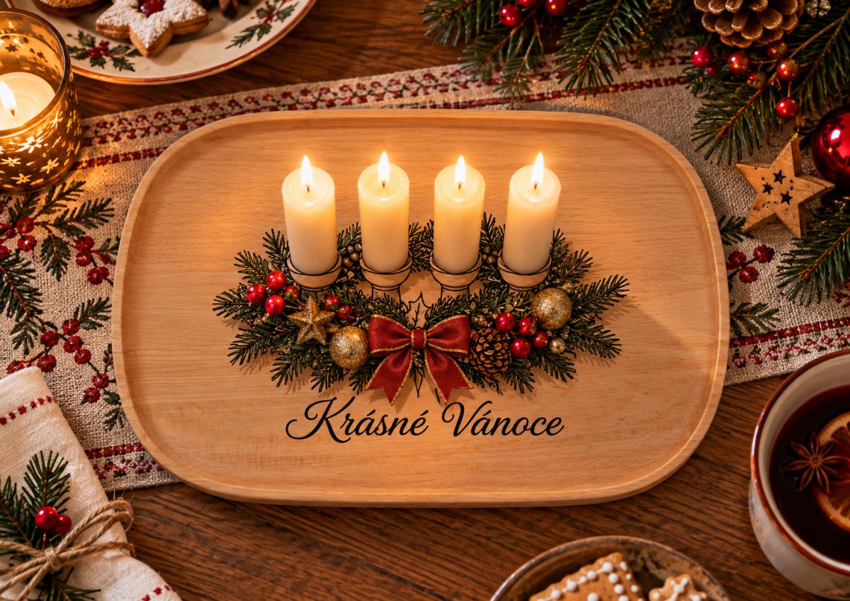 Dřevěný podnos z bukového masivu - Vánoce — Adventní svíčky