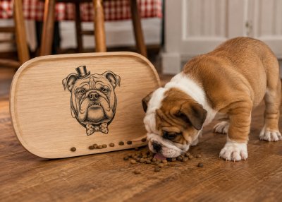 Dřevěný podnos z bukového masivu - Motiv vtipného Psa — Bulldog