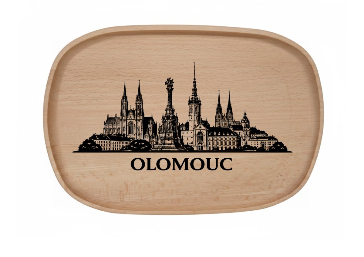 Dřevěný podnos z bukového masivu  - Motiv Města — Olomouc