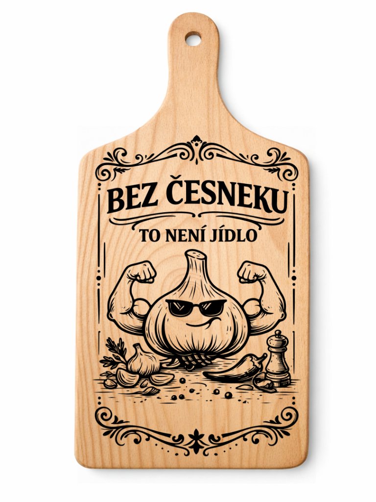 Dřevěné prkénko s vtipným gravírováním — Česnek