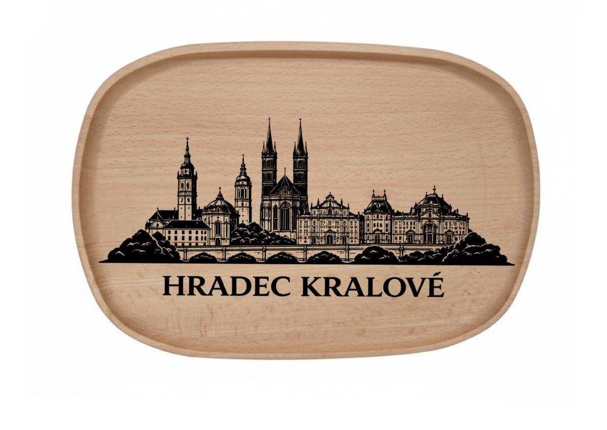 Dřevěný podnos z bukového masivu  - Motiv Města — Hradec Králové
