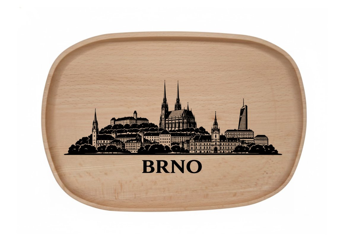 Dřevěný podnos z bukového masivu  - Motiv Města — Brno