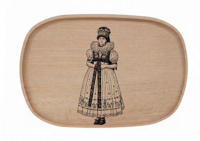 Dřevěný podnos z bukového masivu - Folklor — Dívka v kroji