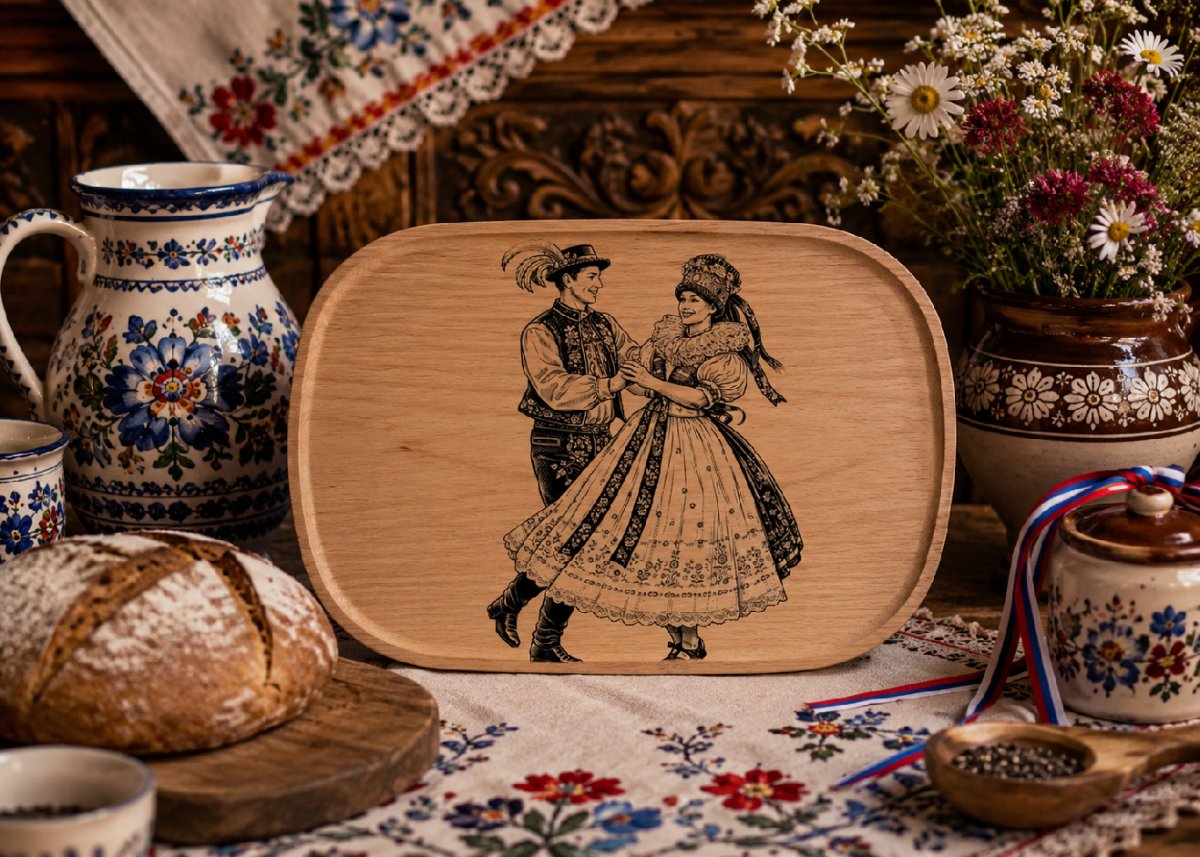 Dřevěný podnos z bukového masivu - Folklor — Tanec ve dvou