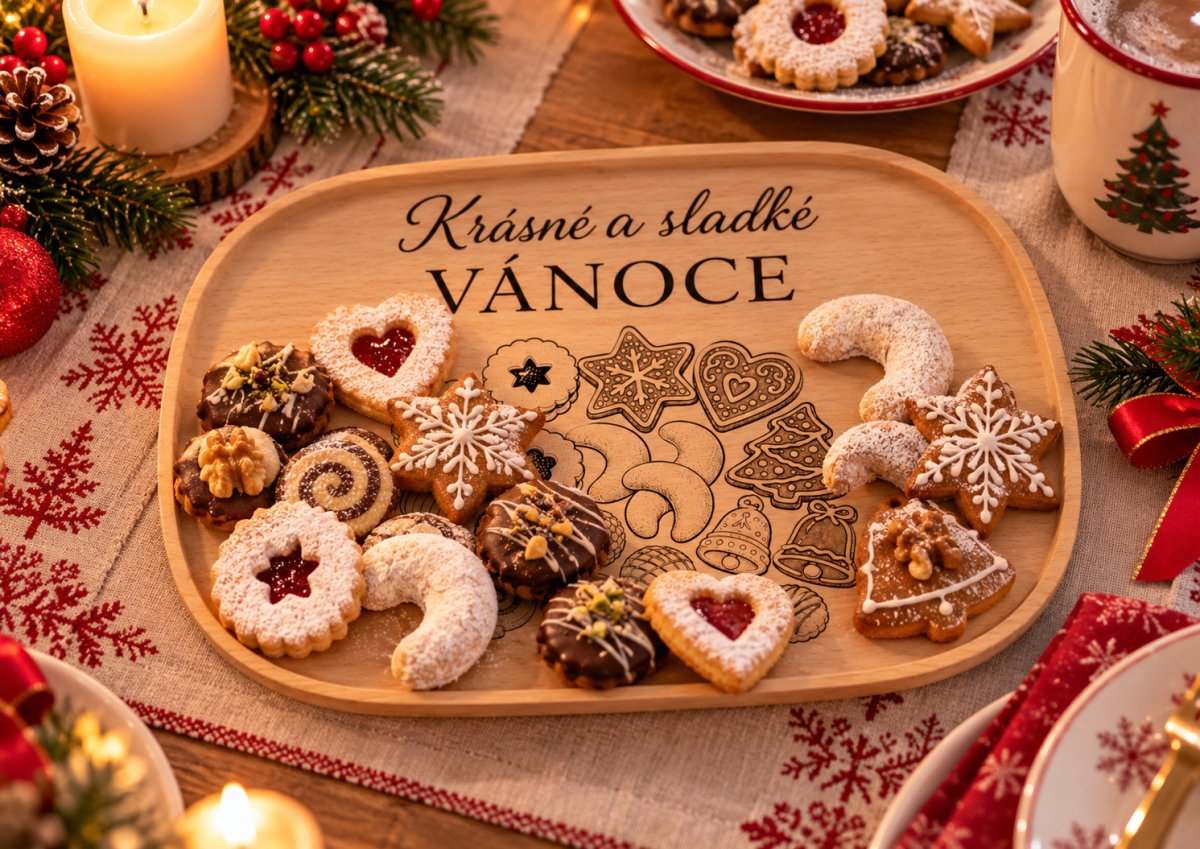 Dřevěný podnos z bukového masivu - Vánoce — Cukroví