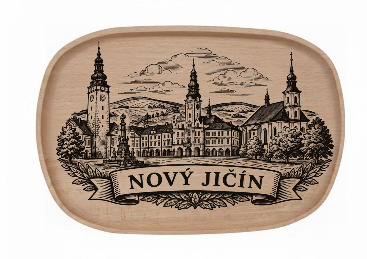Dřevěný podnos z bukového masivu  - Motiv Města — Nový Jičín