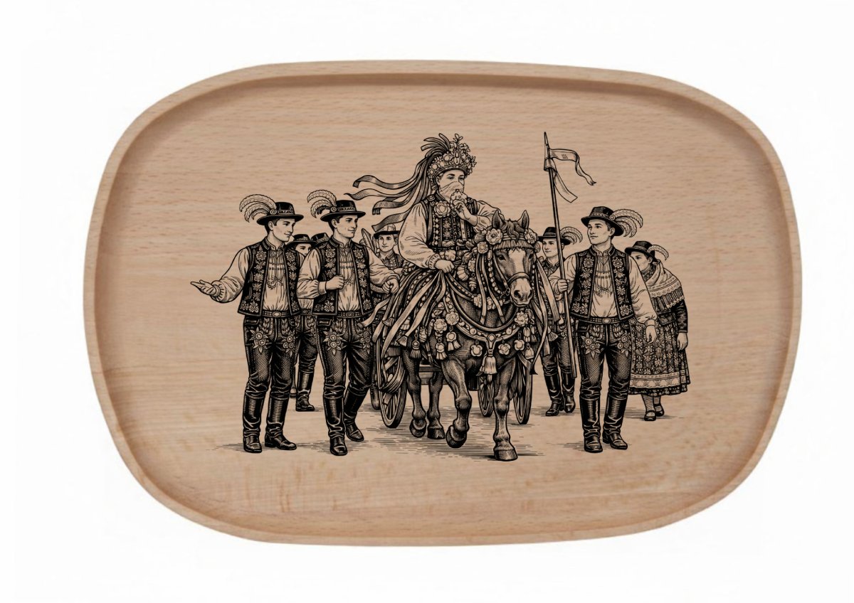 Dřevěný podnos z bukového masivu - Folklor — Jízda králů