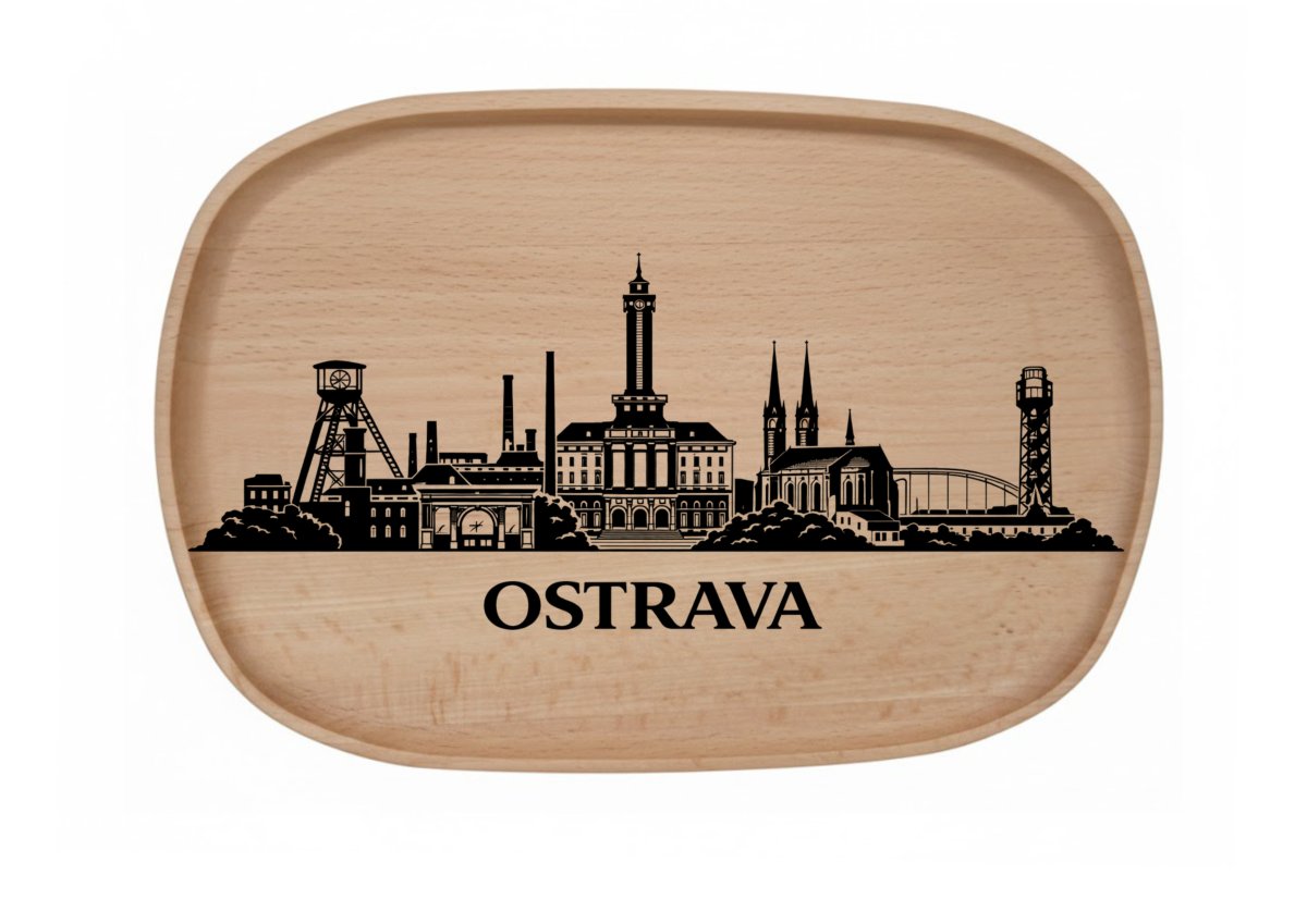 Dřevěný podnos z bukového masivu  - Motiv Města — Ostrava