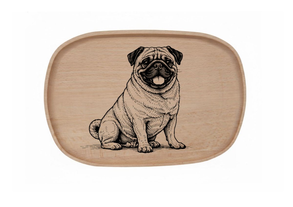 Dřevěný podnos z bukového masivu - Motiv Psa — Mops
