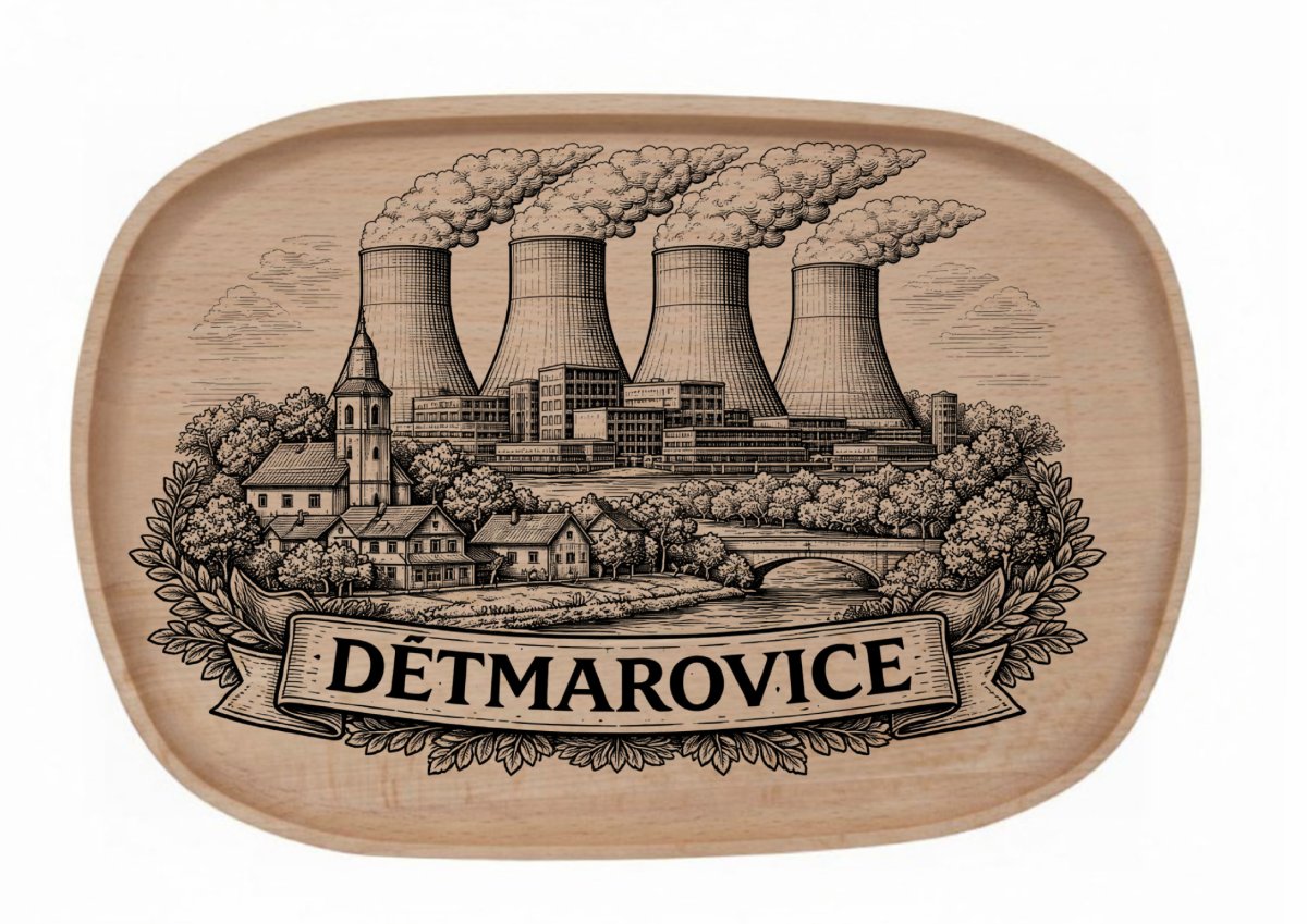 Dřevěný podnos z bukového masivu  - Motiv Města — Dětmarovice
