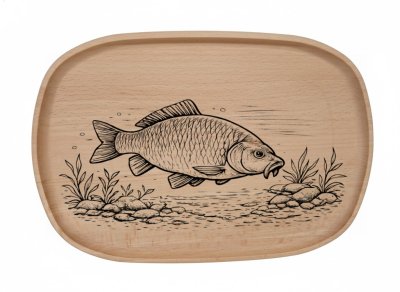 Dřevěný podnos z bukového masivu - Motiv ryba — Kapr