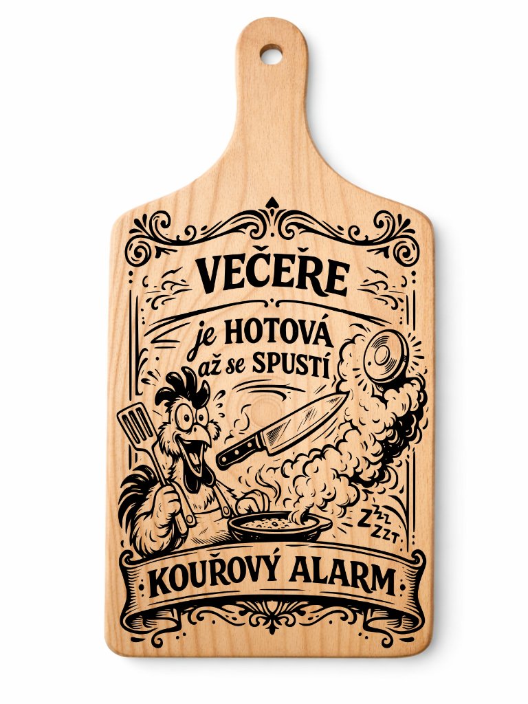 Dřevěné prkénko s vtipným gravírováním — Večeře alarm